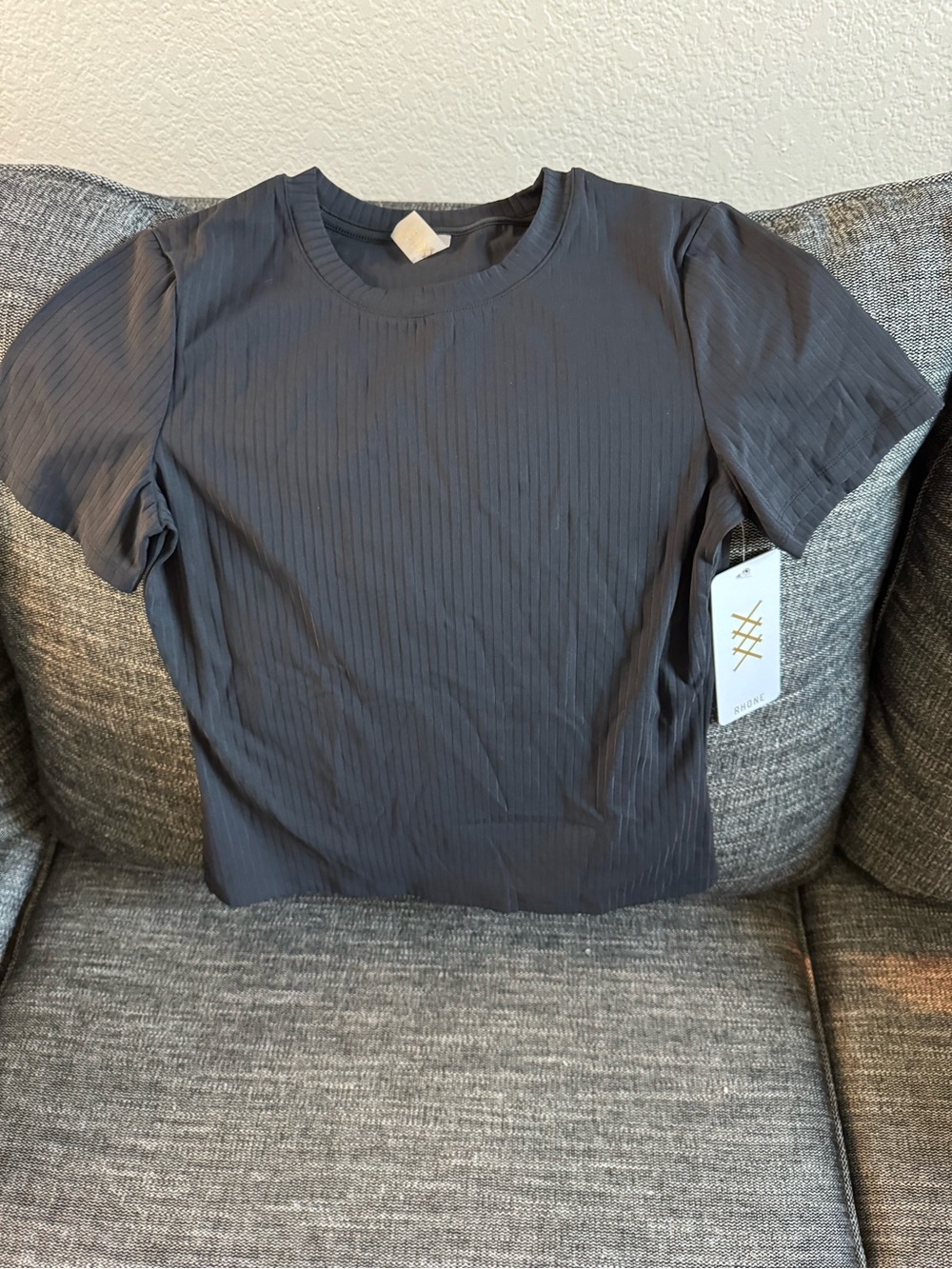 RHONE Modern Ribbed Short-Sleeve Crewneck Top Black - Picture 2 of 4